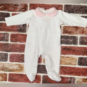 Dondolo footie pink bird embroidery 3-6m baby girl boutique